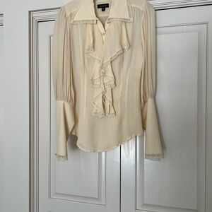 Bebe Cream Ruffled Long Sleeve Blouse